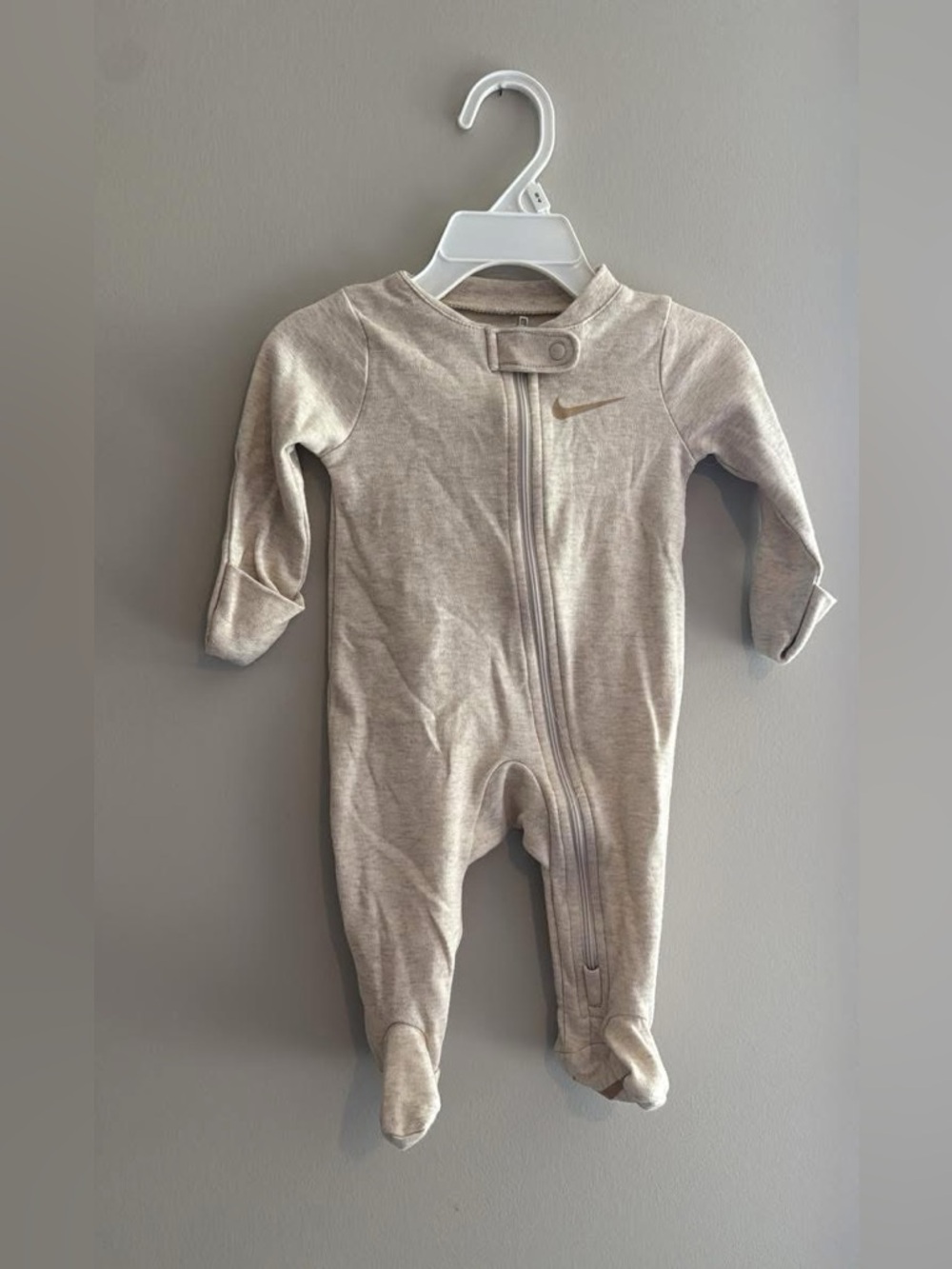 Nike tan Zippered Footed Baby One-Piece